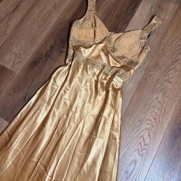 Vintage Dresses & Skirts - Vintage 100% Silk Beaded Dress Vintage Beaded Dress Liquid Gold Grecian Goddess